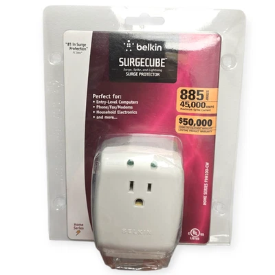 New Belkin F9H100-CW Surge Cube Master Protector 885-Joules 1 Outlet Home Series - Image 1 of 4