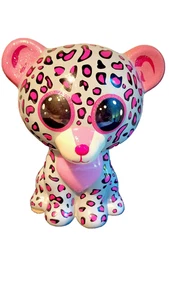 TY BEANIE BOOS Pink and Gray Cheetah Cat 8in Ceramic Piggy Coin Bank - Picture 1 of 12