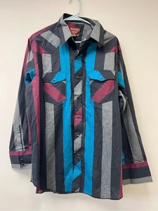 DE COLECCIÓN Rustler Hombres Western Abotonado con Botones Perla Negra y Colas X Largas - Imagen 1 de 7