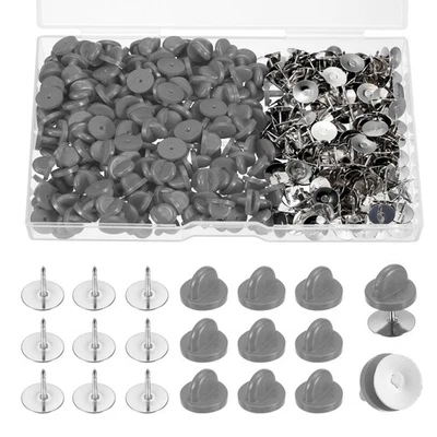 200 peças par de pinos traseiros de bloqueio para artesanato, cinza prata - Imagem 1 de 4