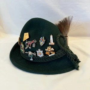 Vintage Green Allgauer Lodenhut German Hiking Touring Hat w/16 Travel Pins - Picture 1 of 18