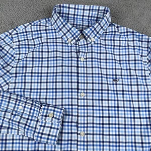 Vineyard Vines Shirt Boys XL Blue White Plaid Performance Button Down Whale Logo - Picture 1 of 10