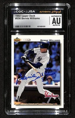 Tarjeta de cubierta superior firmada/automática 1992 Bernie Williams #556 Yankees CGC/JSA 200534 Foto 1 de 2