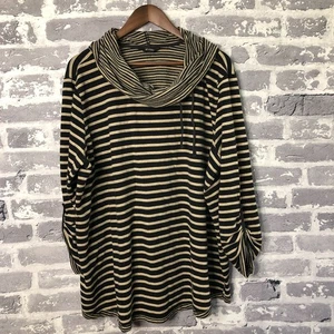 Ali Miles Top Women 2X XXL Black Stripe Cowl Neck Roll Tab Sleeve Pullover READ! - Picture 1 of 10