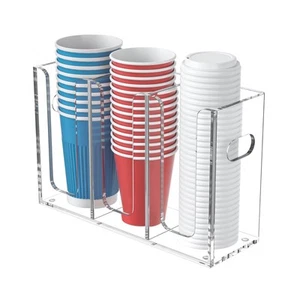 Disposable Cup Organizer Dispenser - 3 Compartments Clear Acrylic Cup and Lid... - Picture 1 of 9