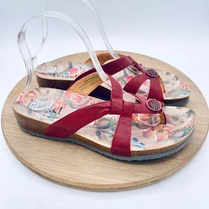 Think Sandals Womens 8 38 Red Leather Slip On Comfort Flip Flop - Picture 1 of 11