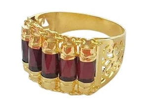 Gold 22k yellow Ring Men Gorgeous Garnet natural Gemstone open-work Auth Sz 10 - Picture 1 of 8