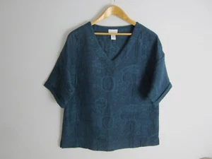 Soft Surroundings Womens Small Teal Blue  V Neck 3/4 Sleeve Tunic Shirt Relaxed - Picture 1 of 10
