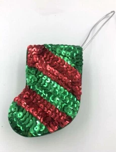 Holiday Sequin Red and Green Stocking Box Christmas Ornament - Picture 1 of 5