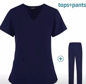 Scrubs Set Nursing vet Medical Doctor nurse Uniform Short Sleeve TOP + PANT (XL) - Picture 1 of 4
