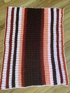 🍒Manta de vuelta vintage de ganchillo para bebé retro abuela 34X25" marrón rosa melocotón 🍒 - Imagen 1 de 4