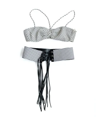 Top de bikini/sujetador Emporio Armani vintage a cuadros, cinturón a juego con lazos de cuero, 44 Foto 1 de 4