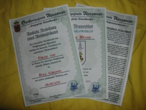 Adelstitel, Ahlensteyner Briefadel, "Edler von", mit Wappen, NEU - Zdjęcie 1 z 4