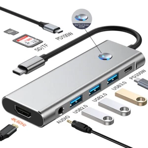 9 in 1 Hub Docking Station Type-C to HDMI Adapter 4K @60Hz HDMI USB 3.0 SD TF - Picture 1 of 13