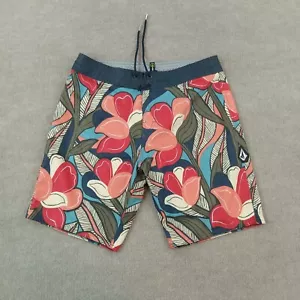 Volcom Board Shorts Mens Size 32 Blue Orange Floral Drawstring Beach Casual Logo - Picture 1 of 11