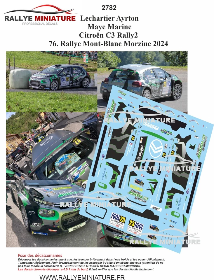 DECALS 1/43 REF 2782 CITROEN C3 LECHARTIER RALLYE MONT BLANC 2024 RALLY - Photo 1/1