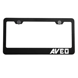 Matte Black License Plate Frame Chrome AVEO Laser Etched Metal Screw Cap - Picture 1 of 7