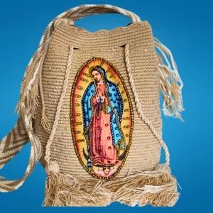 Authentic Wayuu Bag Mochila Handmade Design Virgen Of Guadalupe + Gift - Picture 1 of 5
