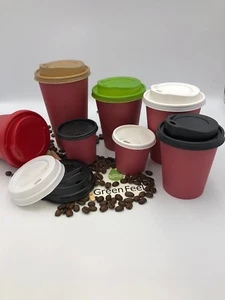 4/8/12/16oz 100 x Disposable Coffee Cups Red Paper Cups Party Cups With Lids - Picture 1 of 23