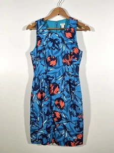 J.Crew Gr. 2 Kleid elfenbein blau Blumenstruktur Baumwolle Etui elegant Party - Bild 1 von 7