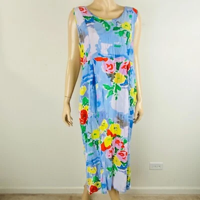 Jams World Midi Dress Women's Size XL Colorful Abstract Floral Print Pockets - Image 1 of 4