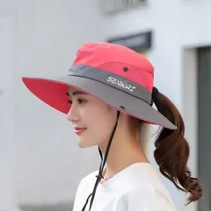 Womens Outdoor UV-Protection-Foldable Sun-Hats, Cooling Mesh Ponytail Hole Caps - Picture 1 of 20