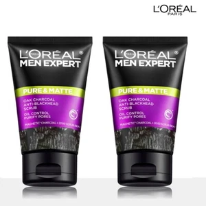L'OREAL Men Expert Pure & Matte Oak Charcoal Scrub Foam Face Cleanser x 2 - Picture 1 of 2