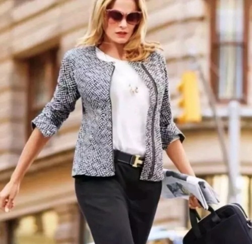 VERSACE CABI CLIFFSIDE MOTO JACKET #5099 ZIP MODERNA STAMPA MOSAICO MISTO COTONE Medium