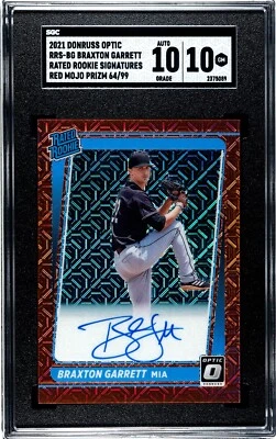 2021 Donruss Optic Braxton Garrett RED MOJO PRIZM /99 SGC 10 w/10 AUTO - Image 1 of 2
