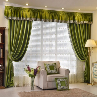Luxury European thicken solid green Italy velvet cloth blackout curtain E905* - Image 1 of 4