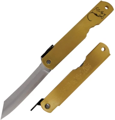 Higonokami Warikomi Folder Rat Folding Knife 3.25" Blue Paper Steel Blade Brass - Image 1 of 4