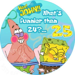 EDIBLE Spongebob 25 Birthday Party Cake Topper Wafer Paper Round 7.5" (uncut) - Picture 1 of 3