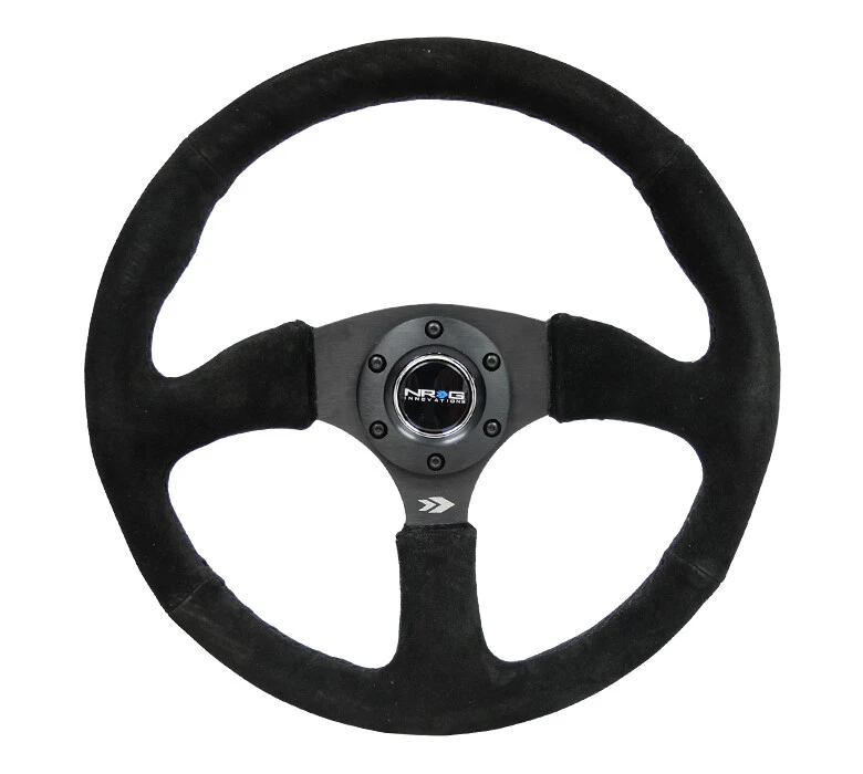 NRG For Black Suede Comfort Grip 5mm Black Spokes Steering Wheel 350mm / 2.5in. - Image 1 of 1