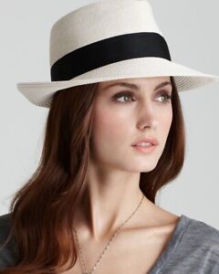 NEW Eric Javits Classic Squishee® Packable Fedora Sun Hat - Cream / Black