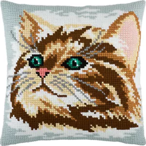 Hágalo usted mismo Kit de Cojín Punto de Cruz Estampado "Gato", 16x16" / 40x40 cm - Imagen 1 de 4