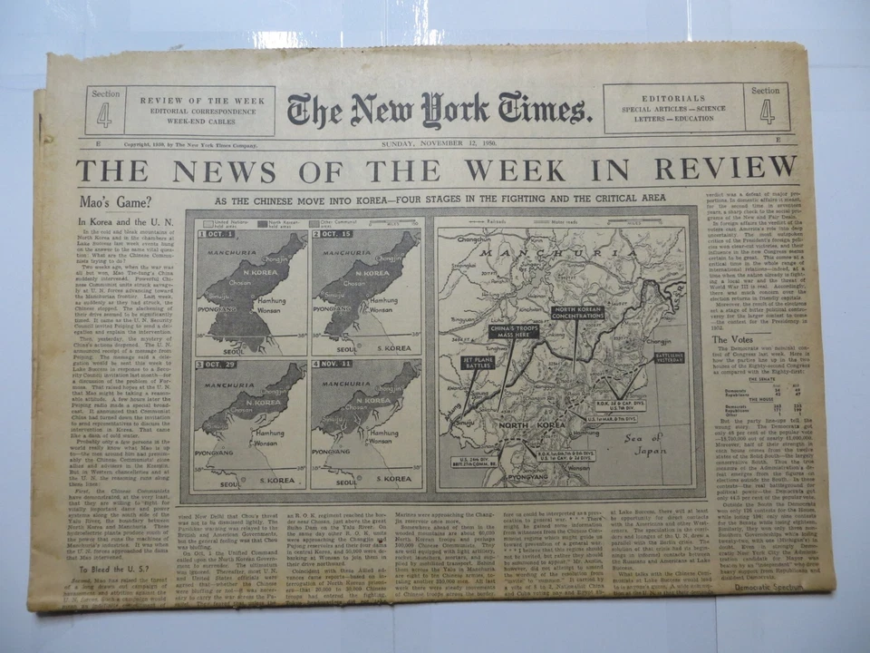 The New York Times Week in Review Section 4 1950 November 12 Chinese move Korea - Image 1 of 1