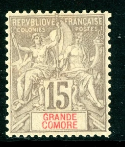 French Colonies 1897 Grand Comore 15¢ Gray Sc #8 Mint G641 - Picture 1 of 6