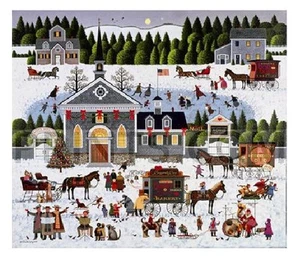 Charles Wysocki Churchyard Christmas Canvas - Picture 1 of 1