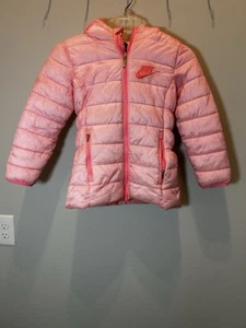 Nike Girls Puffer Jacket, Coat, Size M 5/6 yr. Zip, Zip pockets, Hood, Pink - Picture 1 of 6
