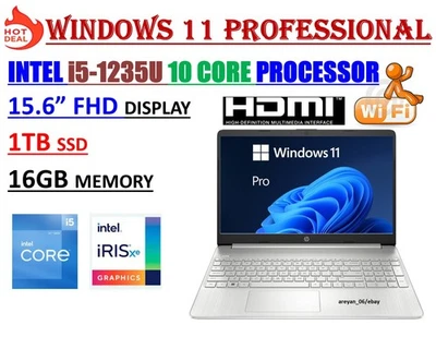 HP 15.6" Full HD Laptop 12th Gen Intel i5-1235U 10 Core 16GB RAM 1TB SSD Win11/P - Image 1 of 4