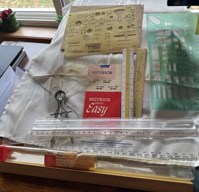 Lot Vintage Architect Engineering Triangular Rulers Metrics Electrical Tools - Image 1 of 4