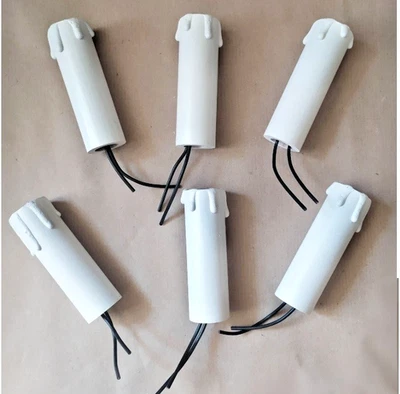 6 Portalampada E14 Finta Candela In Legno Anticata Bianca 80mm Ricambi Lampadari - Immagine 1 di 2