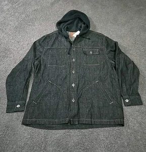 Guess Vertix Hooded Black Denim Jacket Button-up (L) Wool hoodie- Mens - Picture 1 of 4