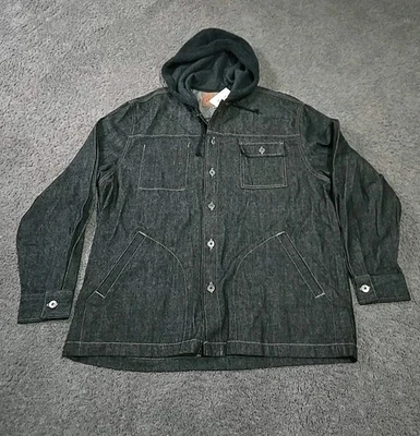 Guess Vertix Hooded Black Denim Jacket Button-up (L) Wool hoodie- Mens - Image 1 of 4