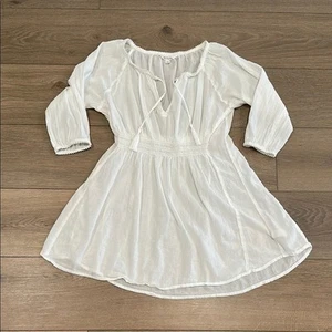 ATHLETA White Calico Tunic V Neck Tassel Swim Beach Coverup Pullover Top Size XS - Picture 1 of 8