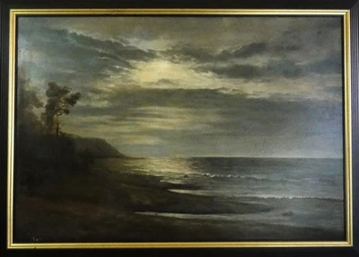 H. Schindel (XX) XXL-Gemälde~ 1980: KÜSTE IM MONDSCHEIN - Bild 1 von 4