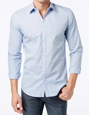 NEW NWT Calvin Klein Mens Long Sleeve Button Down Dress Shirt Blue White Plaid M - Image 1 of 4
