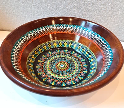 Cuenco de 12" hecho a mano pintado a mano mandela punteada decoración artística de diseñador *no para comida. Foto 1 de 4