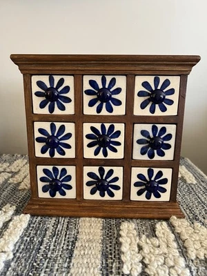 De colección Cerámica y Madera 9 Cajones Joyería Especias Hierba Gabinete Boticario Cofre Foto 1 de 4