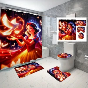Juego de cortinas de ducha Blancanieves Disney con alfombra en forma de U y ganchos para cubierta de tapa - Imagen 1 de 1